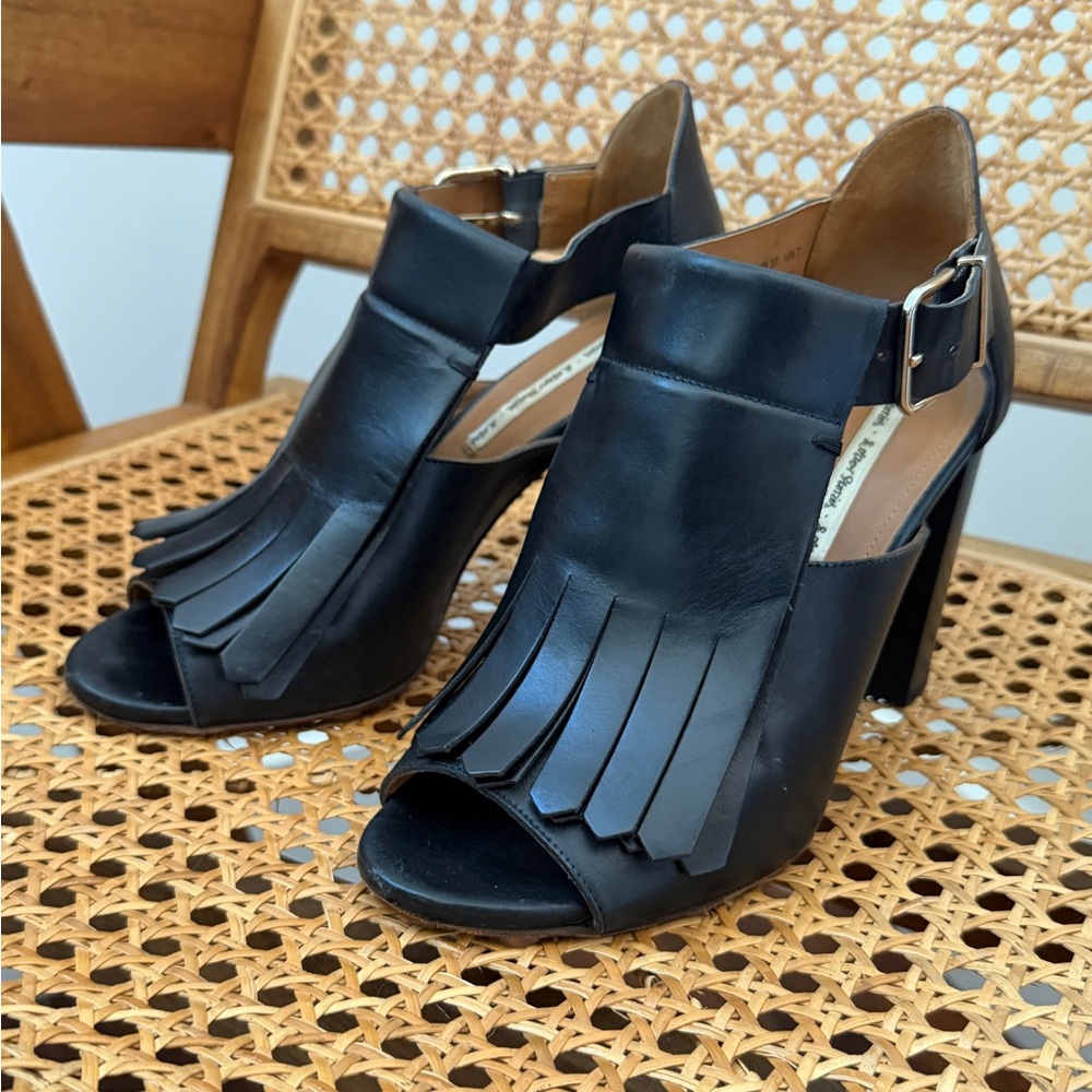 Black Fringe Peep-Toe Heels